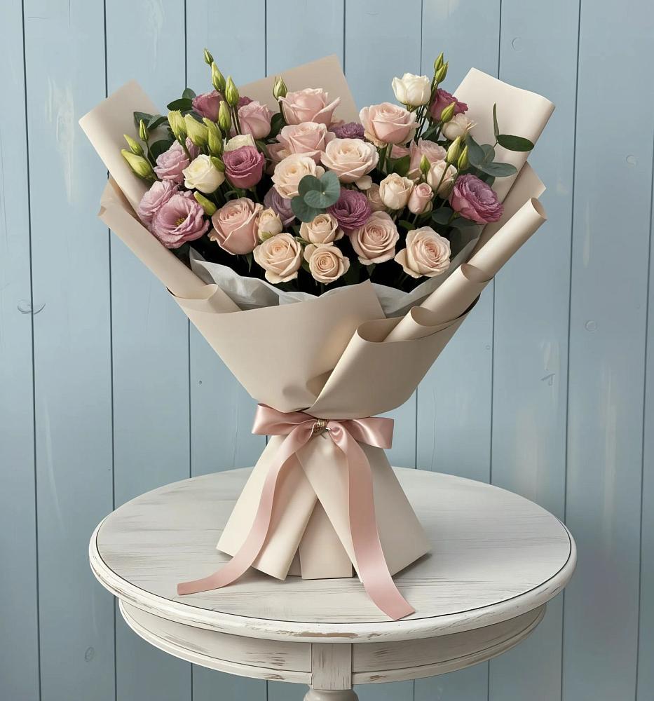 Букет цветов из: Розы и Лизиантусы в Новотроицке