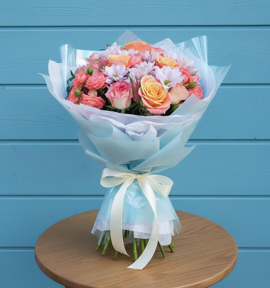 Букет цветов из: Хризантемы и Розы в Новотроицке