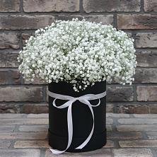Цветочная композиция из Гипсофила в шляпной коробке в Новотроицке